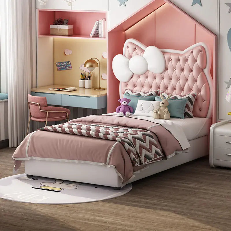 Add-a-Touch-of-Whimsy-to-Your-Child-s-Bedroom-with-the-B06-Pink-White-Lining-Kitty-Headboard-Kids-Bedroom-Set Super Outlets