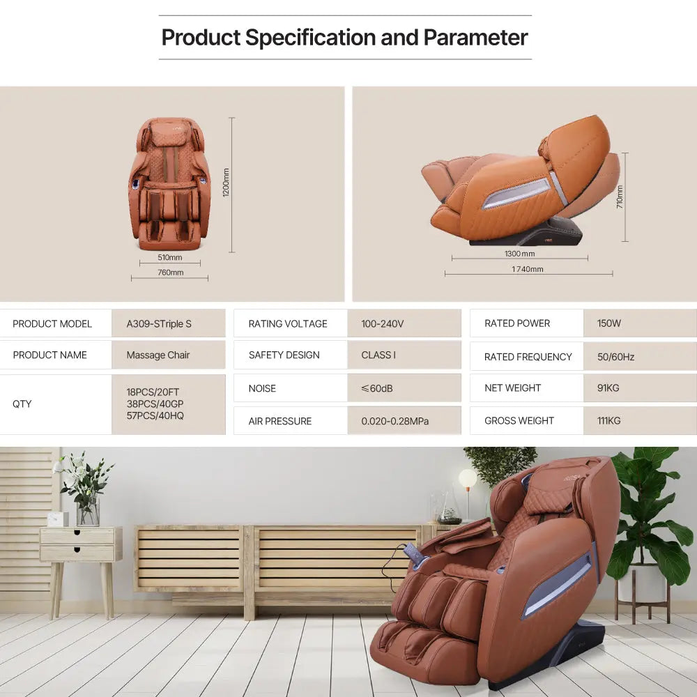 SL-A309 Triple S (Brown) Full-Body Massage Chair Irest
