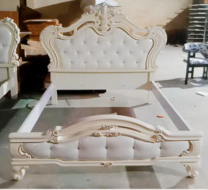 X09 Vintage Elegant White frame White Napa Leather Queen Size Bedroom Set Heyday furniture