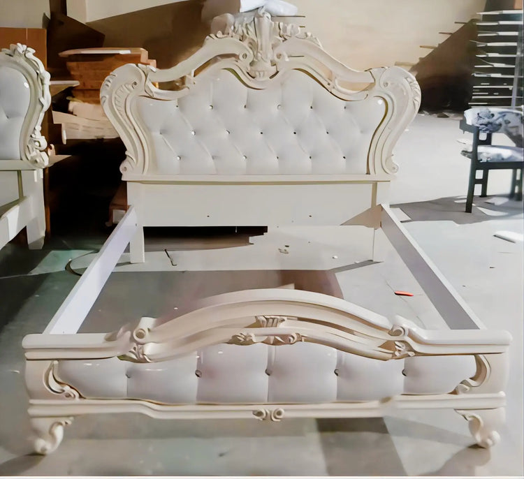 X09 Vintage Elegant White frame White Napa Leather Queen Size Bedroom Set Heyday furniture