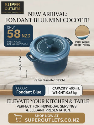 12cm Mini Cast Iron Cocotte with Lid – Fondant Blue, 400ml Super Outlets