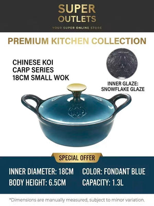 18cm Chinese Koi Carp Enameled Cast Iron Small Wok – 1.3L Super Outlets