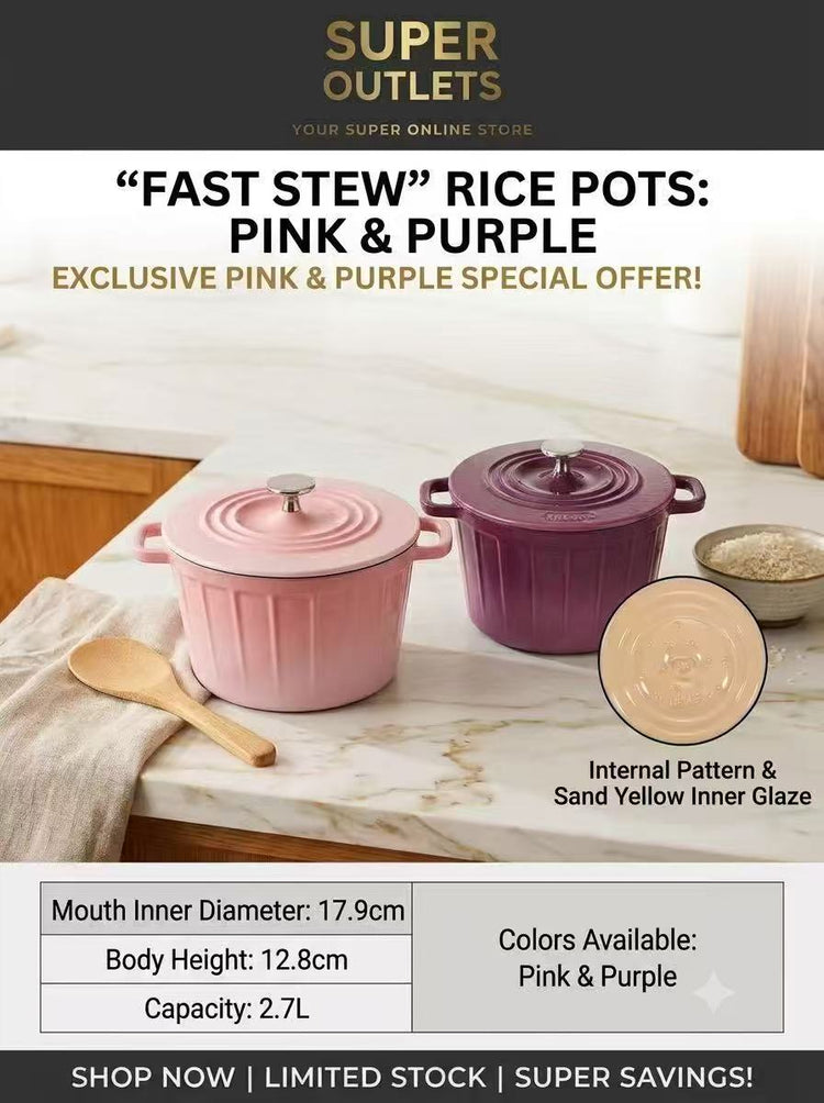 2.7L Enameled Cast Iron “Fast Stew” Rice Pot Super Outlets