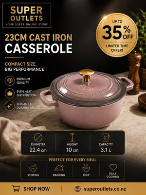 23cm 3.1L Enameled Cast Iron Casserole Pot – Dusty Pink Super Outlets