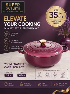 28cm Enameled Cast Iron Dutch Oven | Premium Casserole Pot Super Outlets