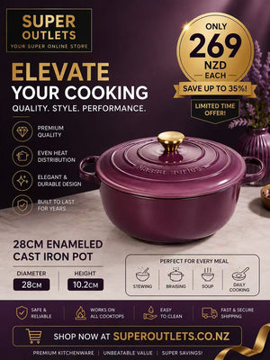 28cm Enameled Cast Iron Dutch Oven | Premium Casserole Pot Super Outlets