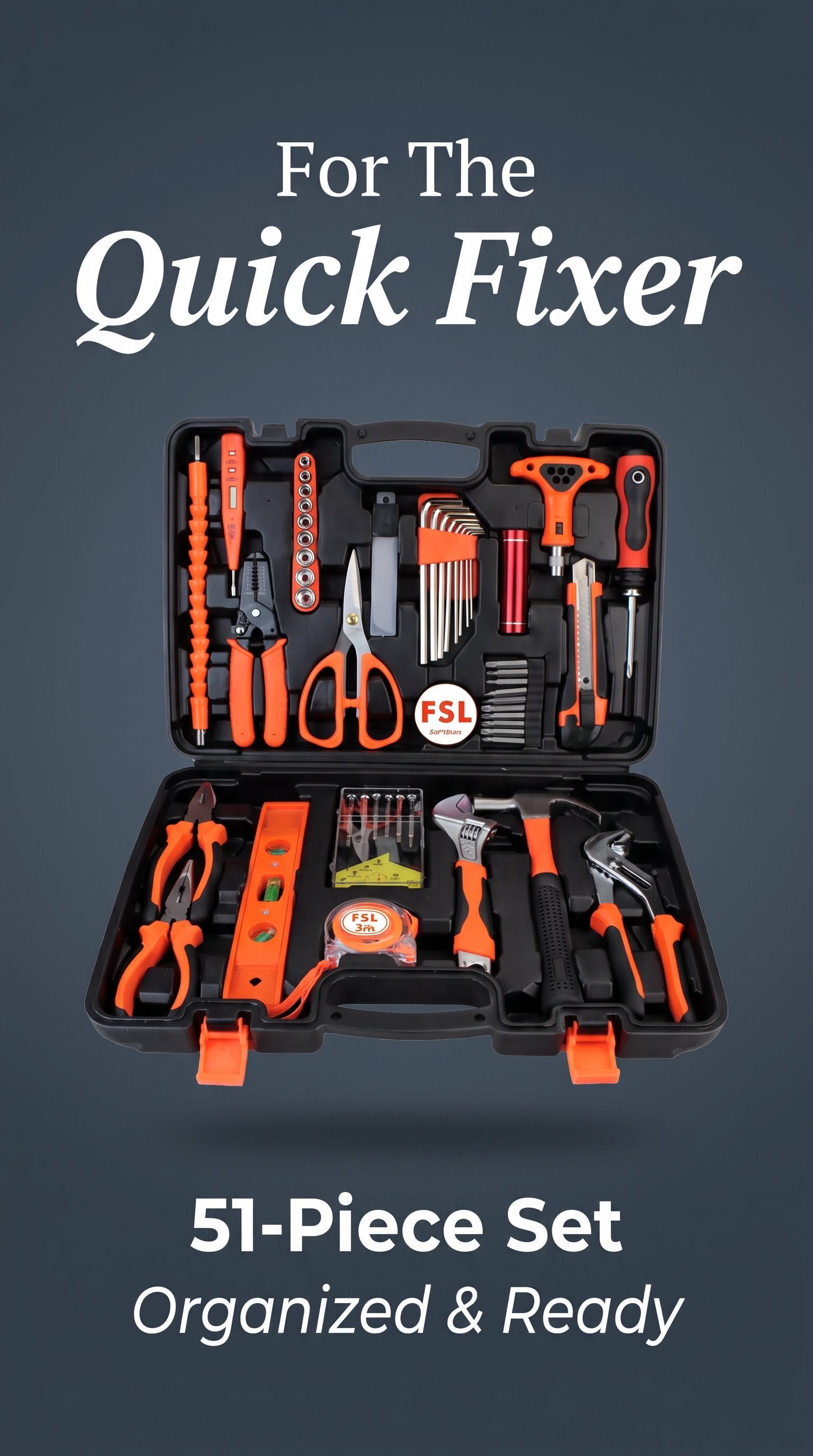 51-Piece Household Tool Set with Carry Case FSL