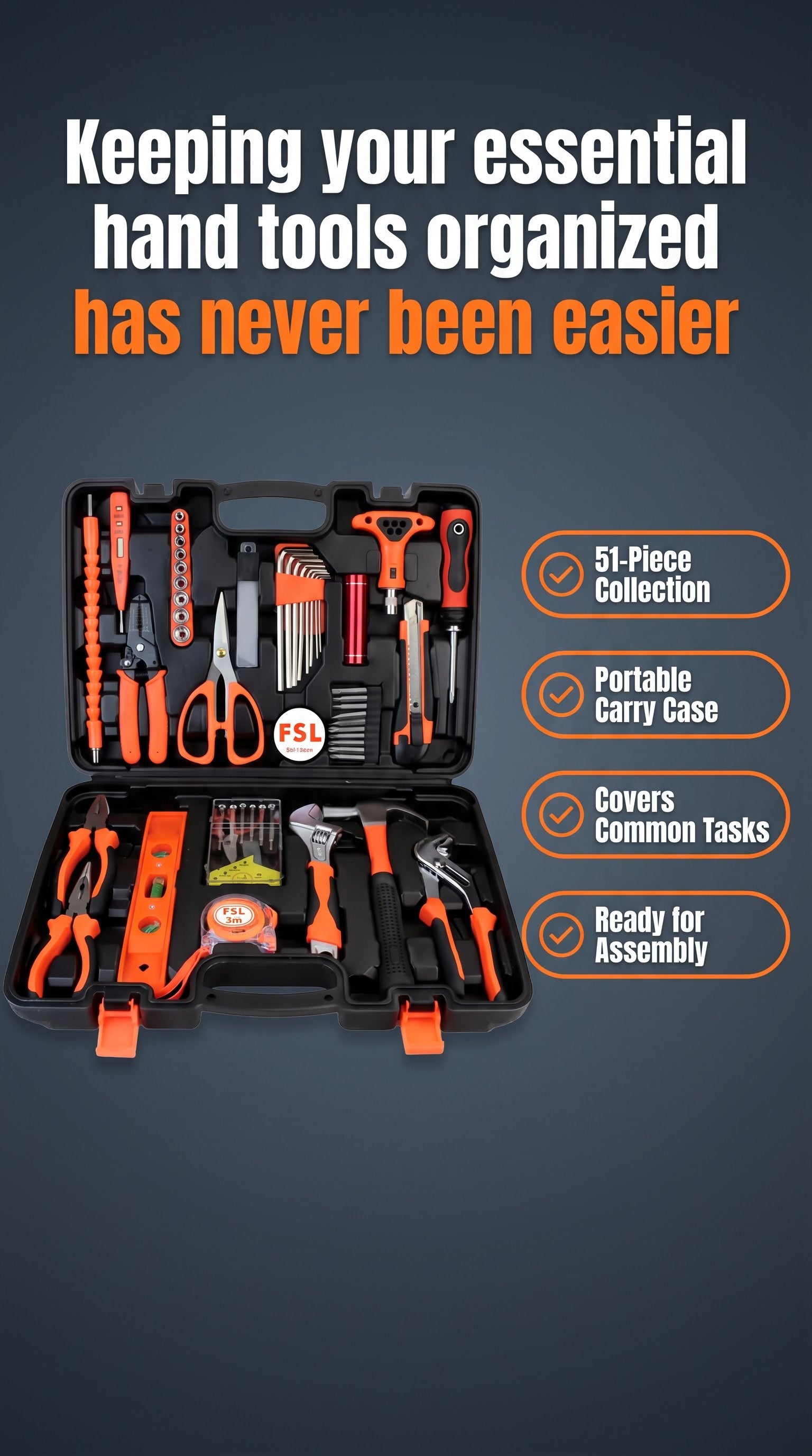 51-Piece Household Tool Set with Carry Case FSL
