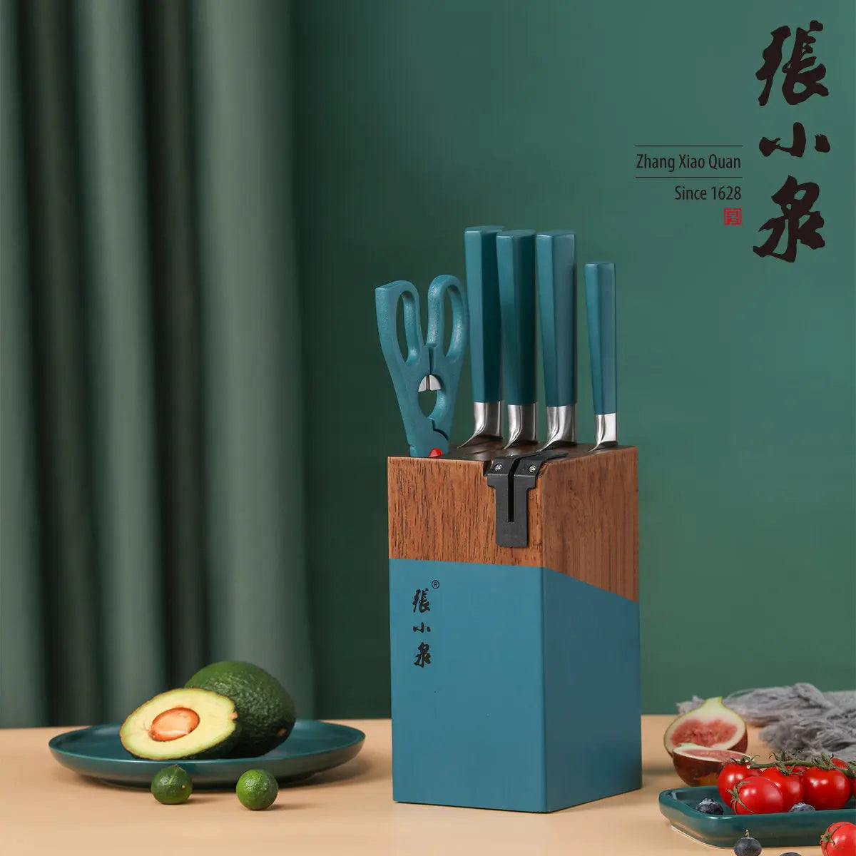 Master Z Premium Green 6 Pieces Kitchen Knife Block Set MasterZ 张小泉