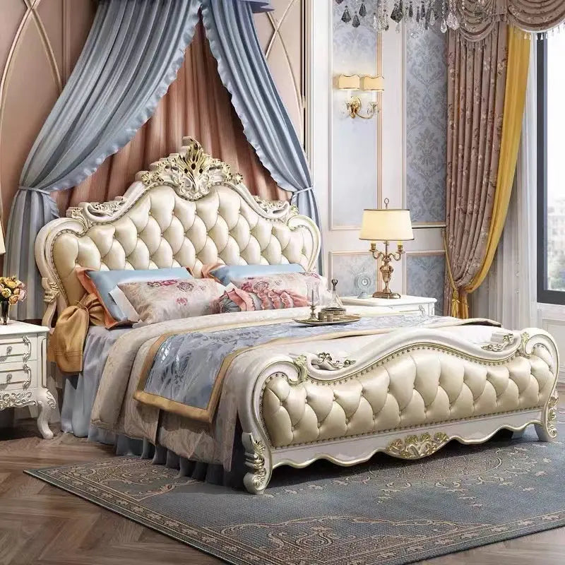 X06 European Luxurious Cream White Tufted Rococo 7 Pieces Bedroom Set Heyday furniture