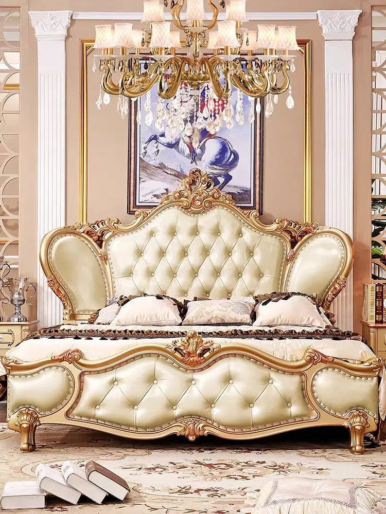 3098 French Prince Champagne Nappa Leather with Gold Frame Bedroom Set Heyday furniture