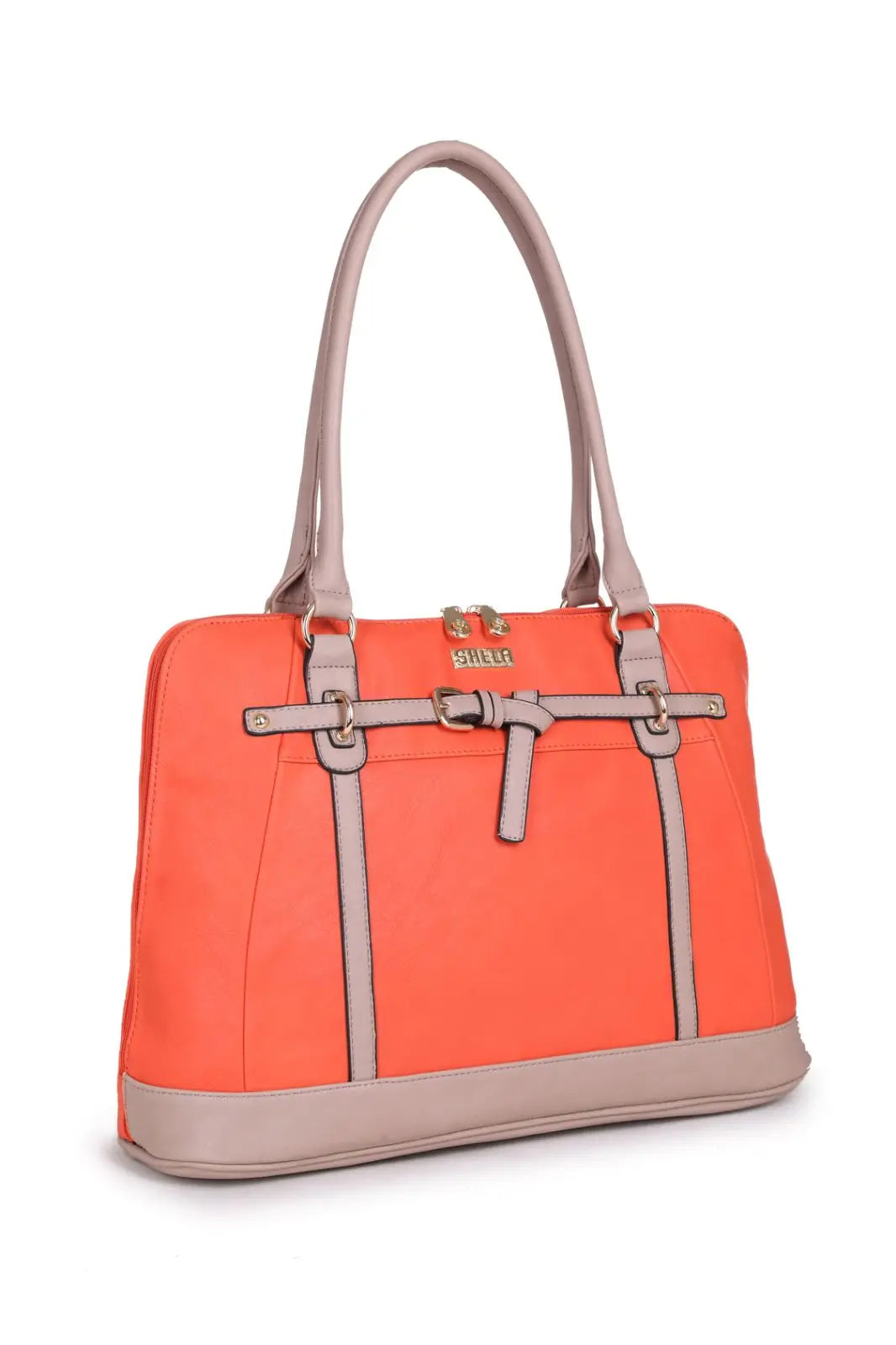 Oversized Two-Tone Tote Bag with Belt Accent - Free Shipping Shela