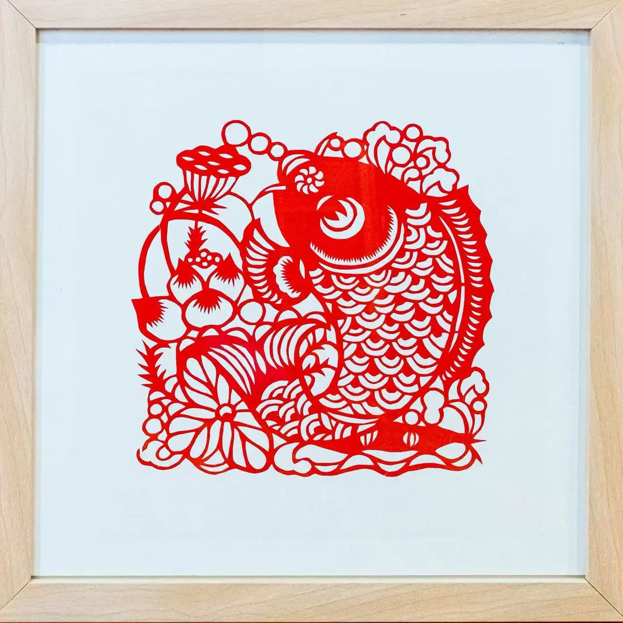 Abundance Year After Year Paper Cutting Art | Handmade Chinese Koi and Lotus Wall Decor - Super Outlets