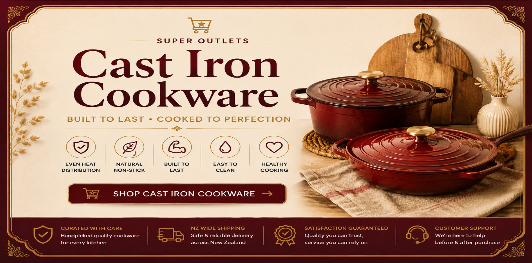 Cast Iron Cookware and Dutch Ovens | Super Outlets New Zealand