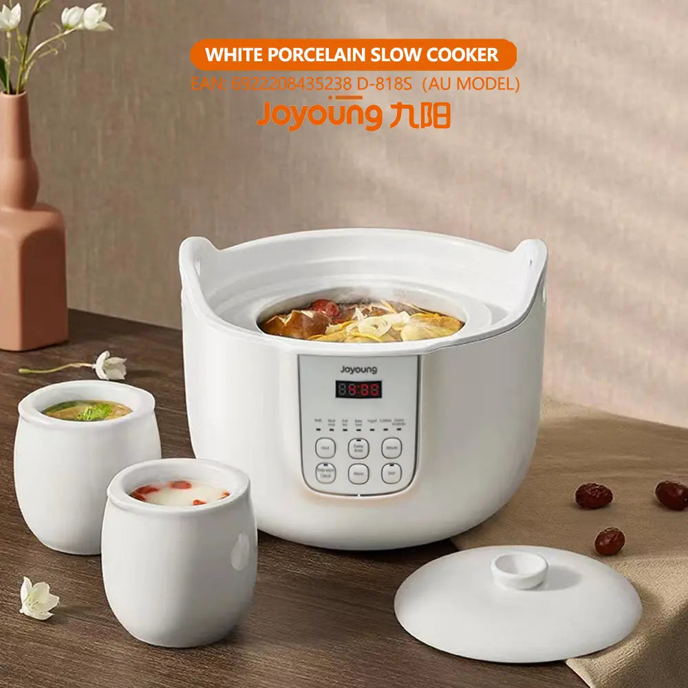 Joyoung White Porclain Slow Cooker 1.8L with 3 Ceramic Inner Containers D-818S  九阳白瓷炖煲