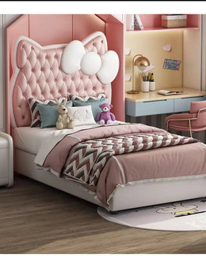 B06 Pink/White Lining Kitty Heardboard  Kids bedroom set - Super Outlets