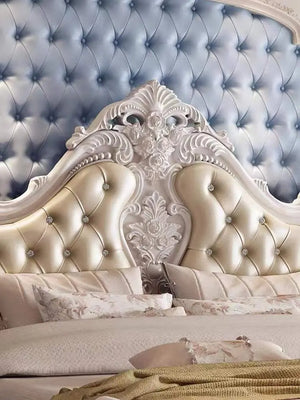 3058 Luxury Royal Cream Frame Champagne Nappa Leather Upholstered Bedroom Set - Super Outlets