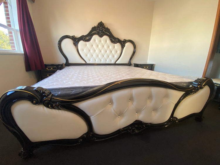 3038 French Vintage White Napa Leather With Black frame Bedroom Set Heyday furniture