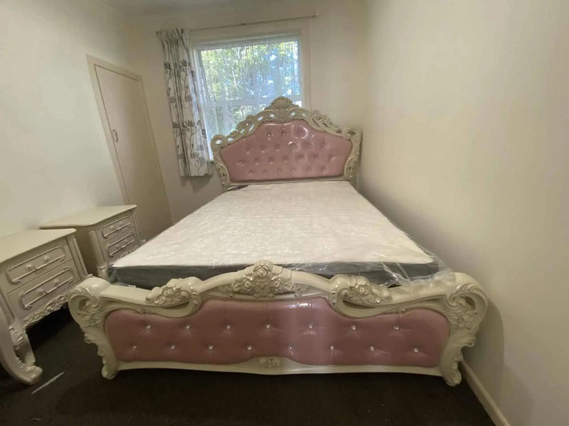 X01 Luxury Vintage Pink /White Frame Royal Style Bed - Super Outlets