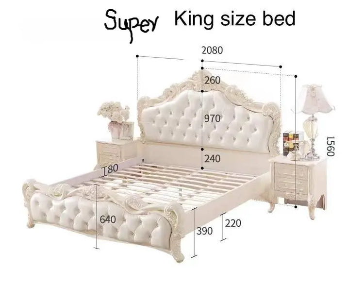 X01 Luxury Vintage Champagne Yellow/ White Frame Royal Bed - Super Outlets