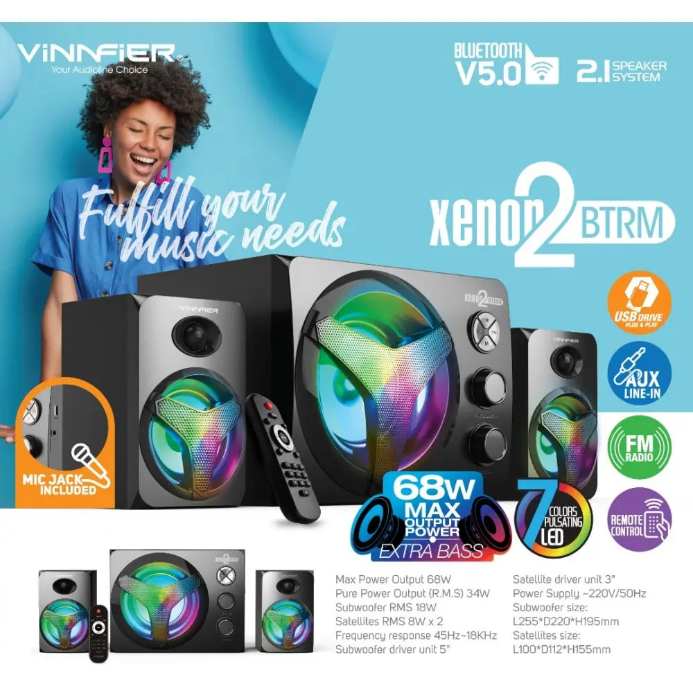 Vinnfier Xenon 2 BTRM 2021 Edition  2.1 Speaker System with Karaoke Vinnfier