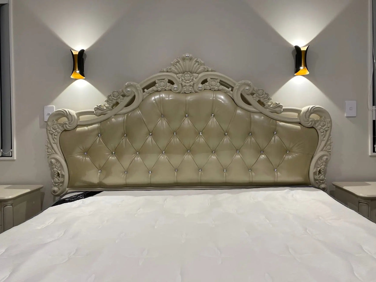 X01 Luxury Vintage Champagne Yellow/ White Frame Royal Bed - Super Outlets