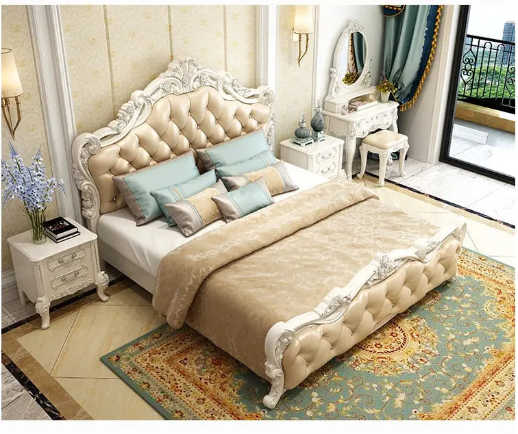 X01 Luxury Vintage Champagne Yellow/ White Frame Royal Bed - Super Outlets
