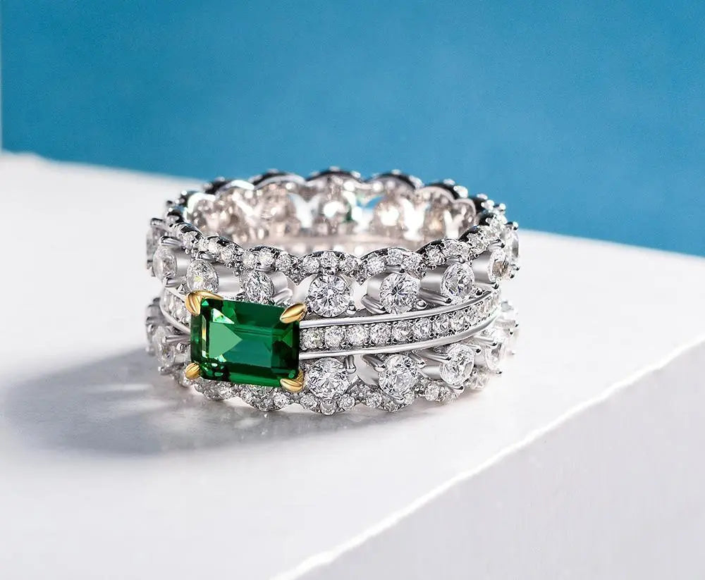 Timeless Elegance Lab-Created Diamond and Emerald Ring Yorkerla Jewellery