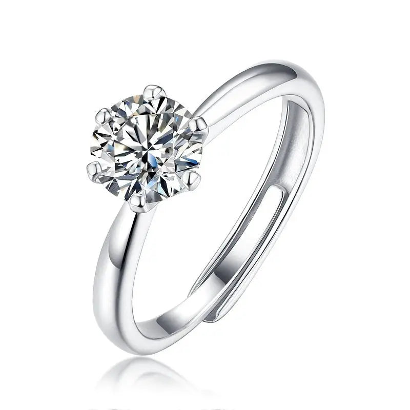 Two Carat laboratory-grown diamond set in a classic six-prong sterling silver ring