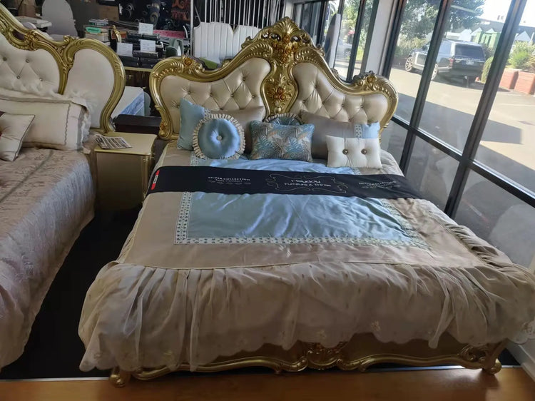 3058 - Luxury Gold Frame/cham Royal 7 Pieces Bedroom Set - Super Outlets