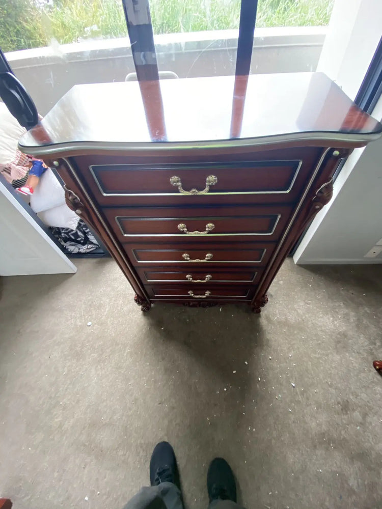 Brown/Red Wine Luxury Vintage Style five drawers tallboy Heyday furniture
