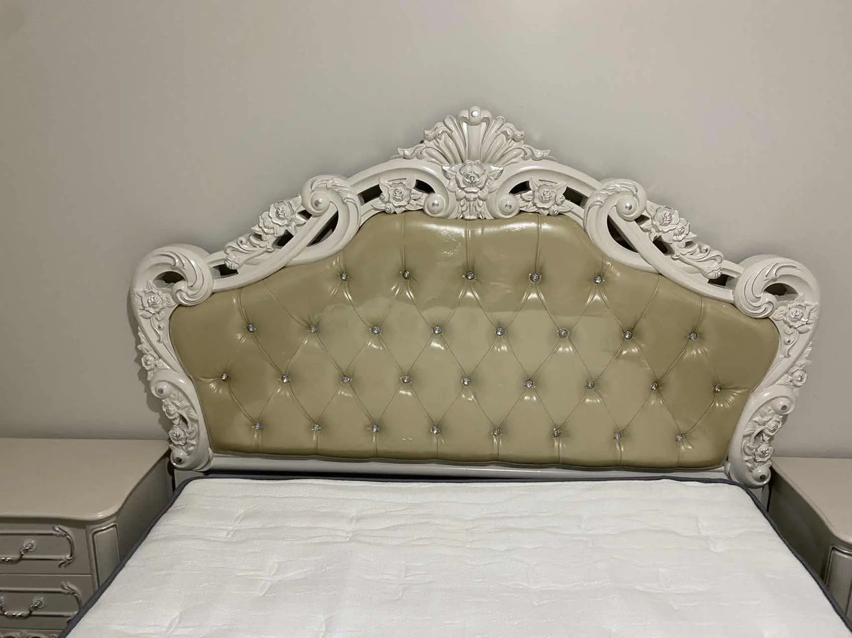 X01 Luxury Vintage Champagne Yellow/ White Frame Royal Bed - Super Outlets