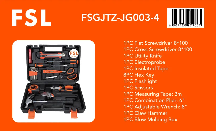 FSL 20 Pcs Household Multi-function Hand Tool Box Complete Set