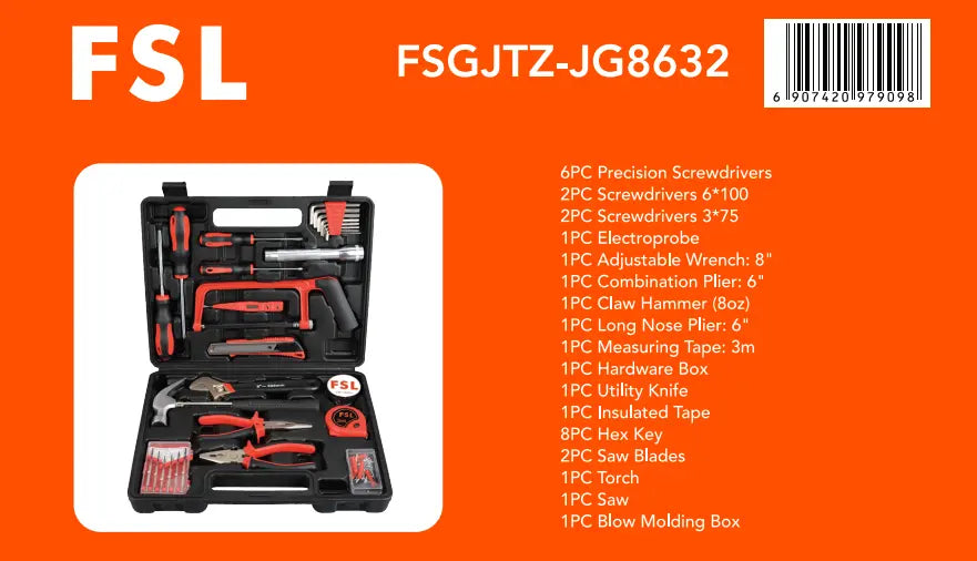 FSL 32 Pcs Household Multi-function Hand Tool Box Complete Set